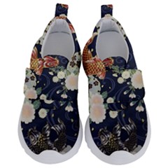 Japanese Wave Koi Illustration Pattern Kids  Velcro No Lace Shoes