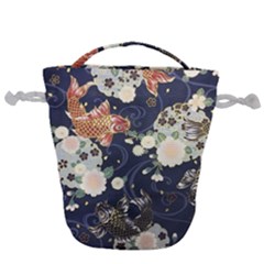 Japanese Wave Koi Illustration Pattern Drawstring Bucket Bag