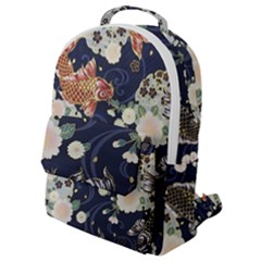 Japanese Wave Koi Illustration Pattern Flap Pocket Backpack (small)