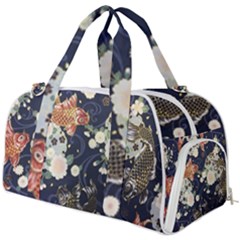 Japanese Wave Koi Illustration Pattern Burner Gym Duffel Bag