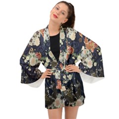 Japanese Wave Koi Illustration Pattern Long Sleeve Kimono