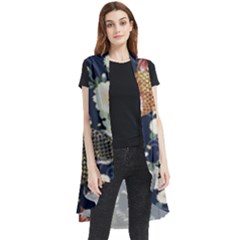 Japanese Wave Koi Illustration Pattern Sleeveless Chiffon Waistcoat Shirt