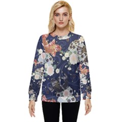 Japanese Wave Koi Illustration Pattern Hidden Pocket Sweatshirt