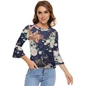 Japanese Wave Koi Illustration Pattern Bell Sleeve Top View1