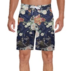 Japanese Wave Koi Illustration Pattern Men s Beach Shorts