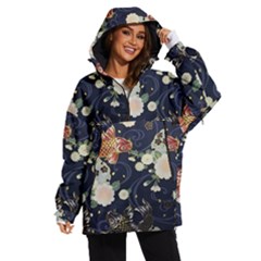 Japanese Wave Koi Illustration Pattern Women s Ski And Snowboard Waterproof Breathable Jacket