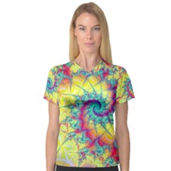 Fractal Spiral Abstract Background Vortex Yellow V-neck Sport Mesh T-shirt