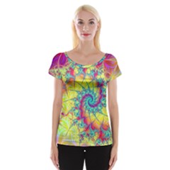 Fractal Spiral Abstract Background Vortex Yellow Cap Sleeve Top