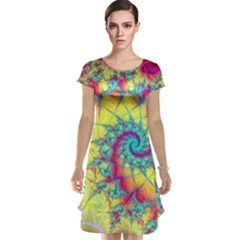 Fractal Spiral Abstract Background Vortex Yellow Cap Sleeve Nightdress