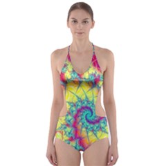 Fractal Spiral Abstract Background Vortex Yellow Cut-out One Piece Swimsuit