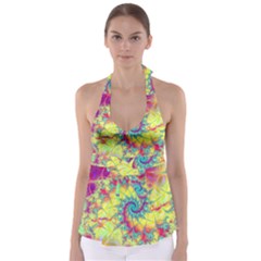 Fractal Spiral Abstract Background Vortex Yellow Tie Back Tankini Top