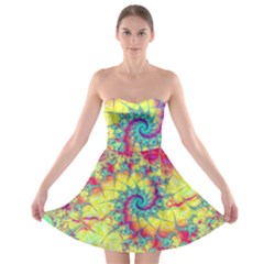 Fractal Spiral Abstract Background Vortex Yellow Strapless Bra Top Dress