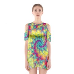 Fractal Spiral Abstract Background Vortex Yellow Shoulder Cutout One Piece Dress