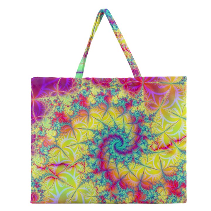 Fractal Spiral Abstract Background Vortex Yellow Zipper Large Tote Bag