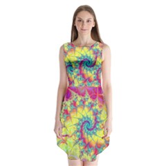 Fractal Spiral Abstract Background Vortex Yellow Sleeveless Chiffon Dress  