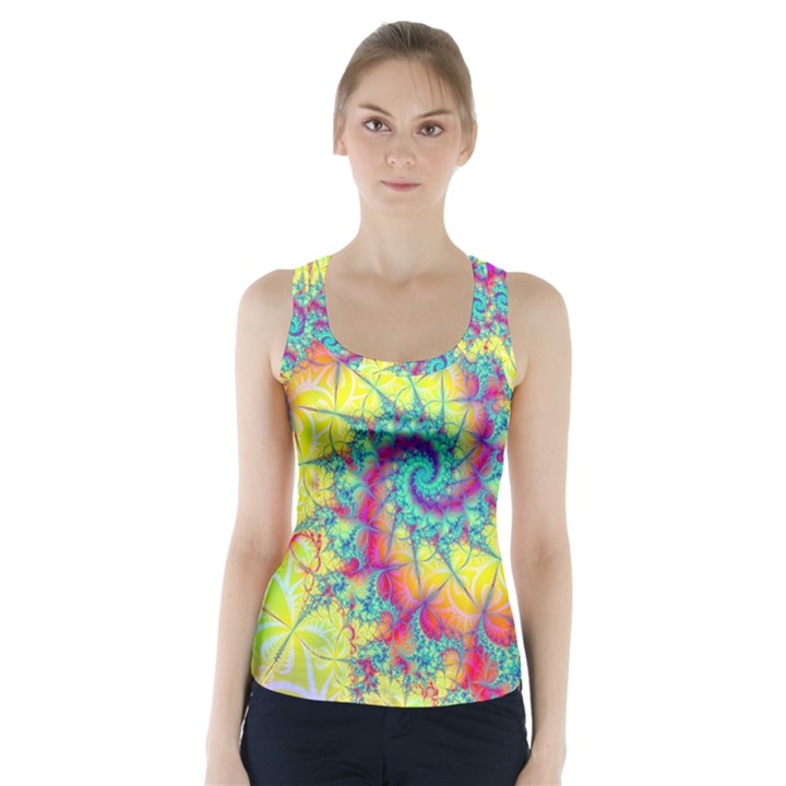 Fractal Spiral Abstract Background Vortex Yellow Racer Back Sports Top