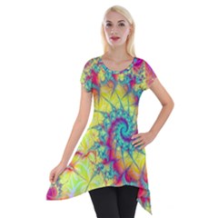 Fractal Spiral Abstract Background Vortex Yellow Short Sleeve Side Drop Tunic