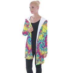 Fractal Spiral Abstract Background Vortex Yellow Longline Hooded Cardigan