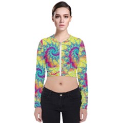 Fractal Spiral Abstract Background Vortex Yellow Long Sleeve Zip Up Bomber Jacket