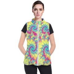 Fractal Spiral Abstract Background Vortex Yellow Women s Puffer Vest by Ket1n9