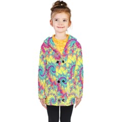 Fractal Spiral Abstract Background Vortex Yellow Kids  Double Breasted Button Coat