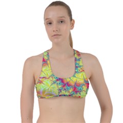 Fractal Spiral Abstract Background Vortex Yellow Criss Cross Racerback Sports Bra by Ket1n9