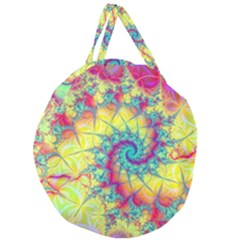 Fractal Spiral Abstract Background Vortex Yellow Giant Round Zipper Tote