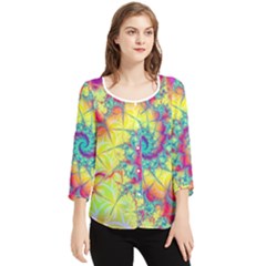 Fractal Spiral Abstract Background Vortex Yellow Chiffon Quarter Sleeve Blouse