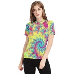 Fractal Spiral Abstract Background Vortex Yellow Women s Short Sleeve Rash Guard