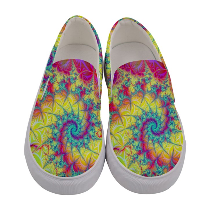 Fractal Spiral Abstract Background Vortex Yellow Women s Canvas Slip Ons