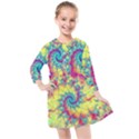 Fractal Spiral Abstract Background Vortex Yellow Kids  Quarter Sleeve Shirt Dress View1