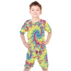 Fractal Spiral Abstract Background Vortex Yellow Kids  T-shirt And Shorts Set