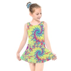 Fractal Spiral Abstract Background Vortex Yellow Kids  Skater Dress Swimsuit