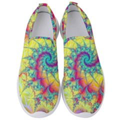 Fractal Spiral Abstract Background Vortex Yellow Men s Slip On Sneakers by Ket1n9