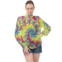 Fractal Spiral Abstract Background Vortex Yellow High Neck Long Sleeve Chiffon Top View1