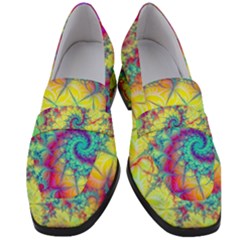 Fractal Spiral Abstract Background Vortex Yellow Women s Chunky Heel Loafers