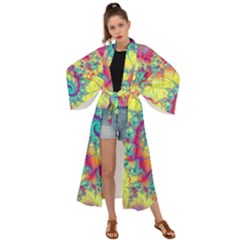 Fractal Spiral Abstract Background Vortex Yellow Maxi Kimono