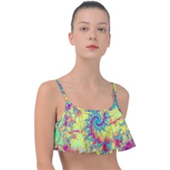 Fractal Spiral Abstract Background Vortex Yellow Frill Bikini Top