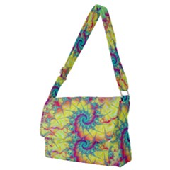 Fractal Spiral Abstract Background Vortex Yellow Full Print Messenger Bag (m)