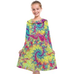 Fractal Spiral Abstract Background Vortex Yellow Kids  Midi Sailor Dress