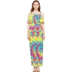 Fractal Spiral Abstract Background Vortex Yellow Draped Sleeveless Chiffon Jumpsuit