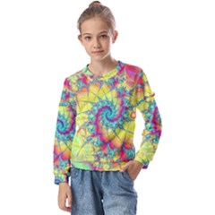 Fractal Spiral Abstract Background Vortex Yellow Kids  Long Sleeve T-shirt With Frill 