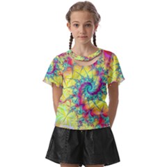 Fractal Spiral Abstract Background Vortex Yellow Kids  Front Cut T-shirt