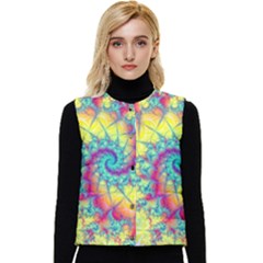 Fractal Spiral Abstract Background Vortex Yellow Women s Button Up Puffer Vest