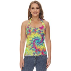 Fractal Spiral Abstract Background Vortex Yellow Basic Halter Top