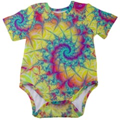 Fractal Spiral Abstract Background Vortex Yellow Baby Short Sleeve Bodysuit