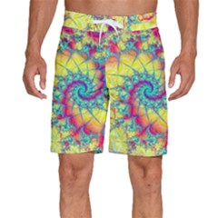 Fractal Spiral Abstract Background Vortex Yellow Men s Beach Shorts