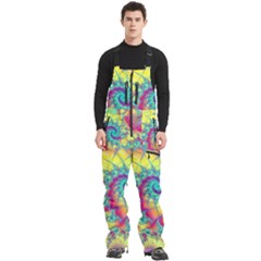 Fractal Spiral Abstract Background Vortex Yellow Men s Front Zip Ski And Snowboard Bib Pants