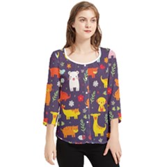 Pet Animal 01 Chiffon Quarter Sleeve Blouse