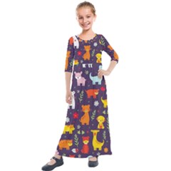 Pet Animal 01 Kids  Quarter Sleeve Maxi Dress